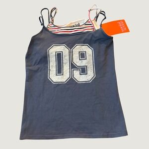 Social‎ Scene Layered Cami Tank Top Size M Graphic 09 Sporty Y2K Blue Cotton